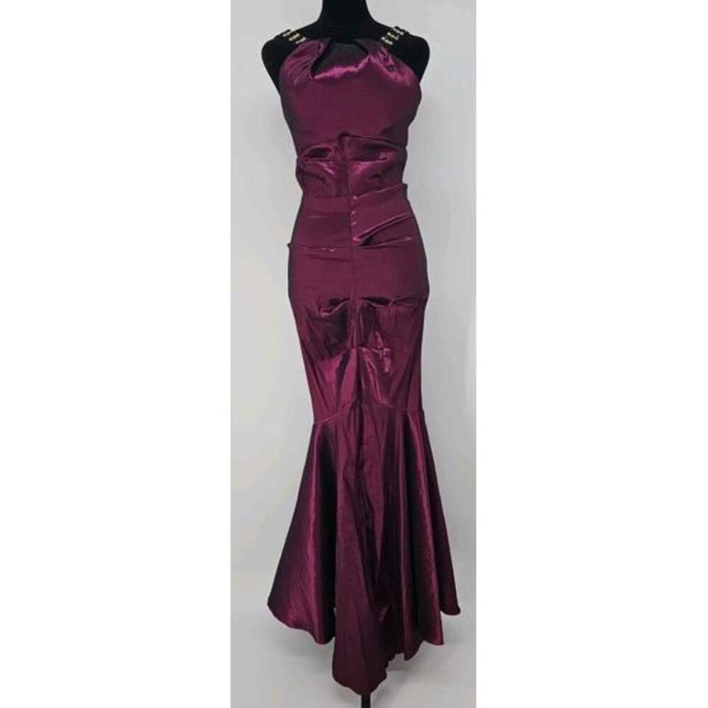 Elegant Purple Mermaid Prom Dress Size Large Y2K Ruched Front Jeweled Detail